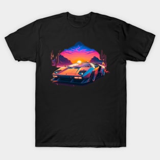 Lamborghini Countach 1974 synthwave sunset T-Shirt